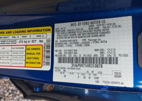 2017 Ford Fusion Se z USA, uszkodzony, nr VIN 3FA6P0H75HR310878